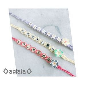 オーダーメイド フラワービーズ付き文字入りミサンガ