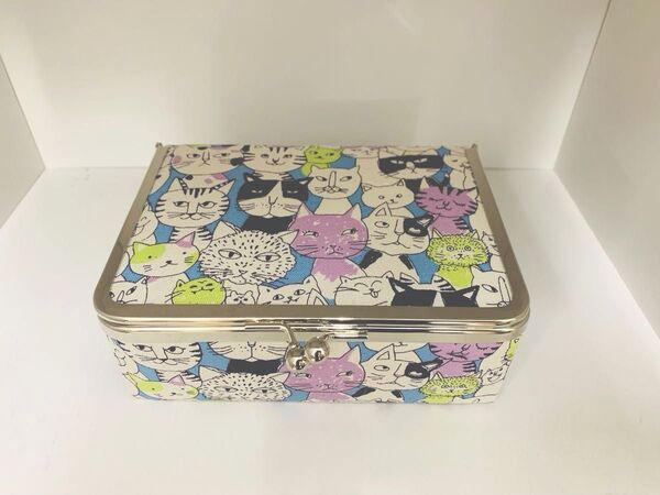 がま口ボックス 大 猫ちゃん柄 ハンドメイド 小物入れ