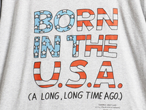 80's USA製 ビンテージ ■ Born In The USA 星条旗 モチーフ メッセージ プリント 半袖 Tシャツ ( メンズ L ) SHOEBOX GREETINGS 灰 古着_画像3