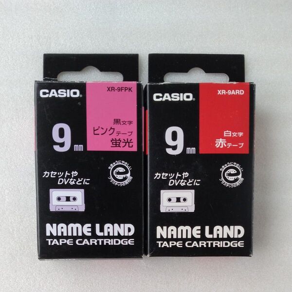 CASIO ネームランド 蛍光テープ XR-9FPK 9mm(蛍光ピンク・黒文字)(赤 白文字) 2個セット