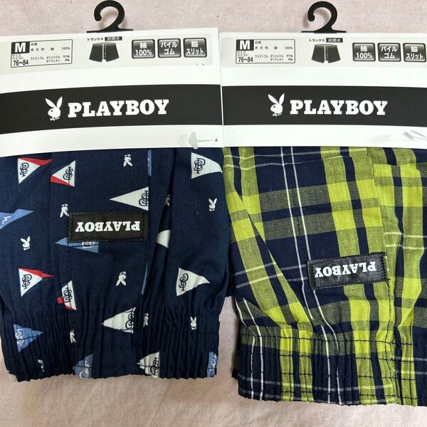 M PLAYBOY トランクス Mサイズ 2枚セット 前開き 綿100 スリット入