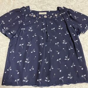 PATTERN fiona パターンフィオナ ネイビー 花柄 半袖ブラウス M