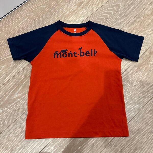 モンベル WIC.ラグランT Kid's mont-bell 140 Tシャツ 半袖Tシャツ オレンジネイビー