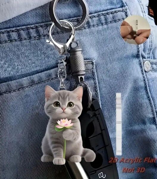 蓮をもった サバトラ 猫 ネコ ねこ キーホルダー アクリル