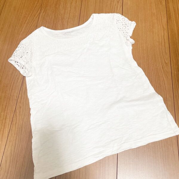 西松屋 レース切替え 無地 白Tシャツ 半袖 カットソー トップス 夏服 シンプル 140cm 女児用 Tシャツ