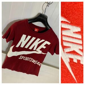 NIKE SPORTS WEAR ナイキ　デカロゴ 大プリント　ボルドー　　×白　半袖　Tシャツ　赤紫　S