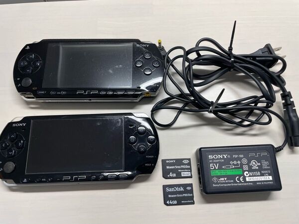 PSP1000と3000の本体2台セット(メモリースティック ACアダプター他)電池は無し ジャンク品