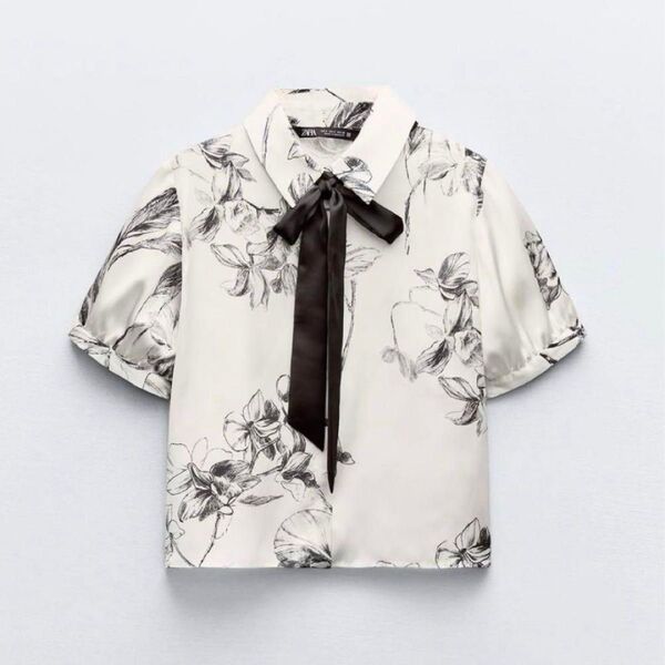 ZARA ザラ ブラウス リボン 花柄 ディティール フラワープリント Sサイズ