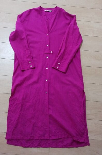 ZARA 2wayリネンコットン ノーカラーシャツワンピース