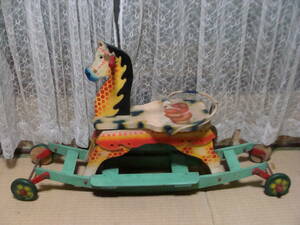 [ wooden horse ] toy locking hose handcart Showa Retro old toy Showa era the first period old tool .. city bro can to Vintage display 