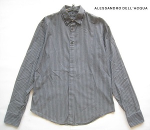 高級イタリア製!!アレッサンドロデラクア alessandro dell'acqua*ストライプ柄比翼ストレッチシャツ 54 実寸XL グレー