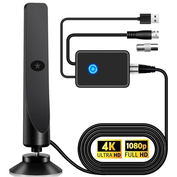 テレビアンテナ 室内アンテナ 地デジアンテナ ブースター 450KM受信範囲 防水 4K HDTV 高感度 小型 屋外・屋内用