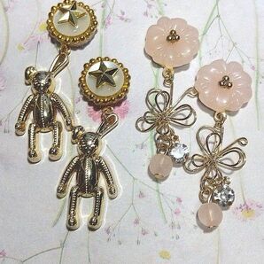 ハンドメイド ピアス 2点セット 星うさぎ ワイヤー蝶