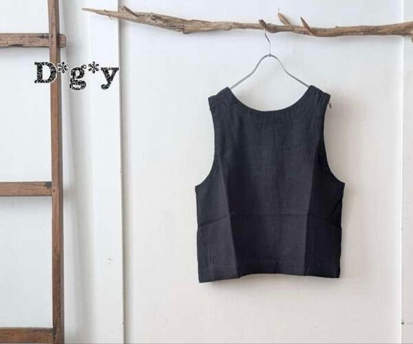 新品 D*g*y 黒ノースリーブトップス ブラックベスト リネン混2WAワイドシルエット前後着用可 ハリ感ナチュラル おしゃれ
