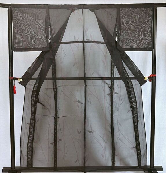KS32 夏着物 単衣 黒 激安 美品 正絹 匿名配送 紗 葉模様 正絹