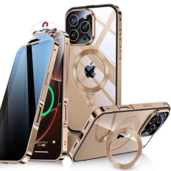 【磁石+溝二重自動ロック!3in1スタンド・覗き見防止】iPhone 16 Pro 用 ケース 全面保護 (デザートチタニウム)
