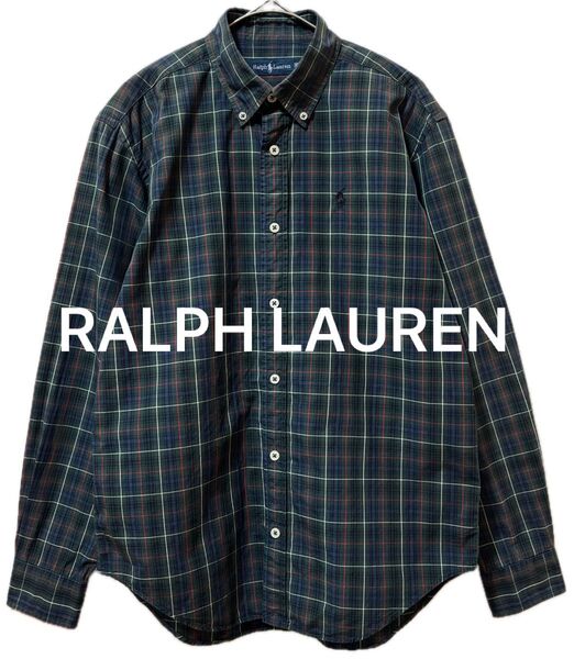 美品 RALPH LAUREN ラルフローレン ポニー刺繍 タータンチェック柄 ボタンダウン長袖シャツ