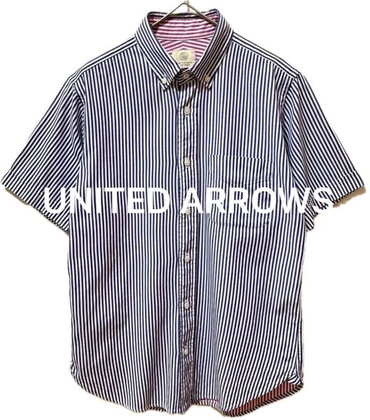 UNITED ARROWS ユナイテッドアローズ ストライプ半袖シャツ 裏地ピンクストライプ 状態良好