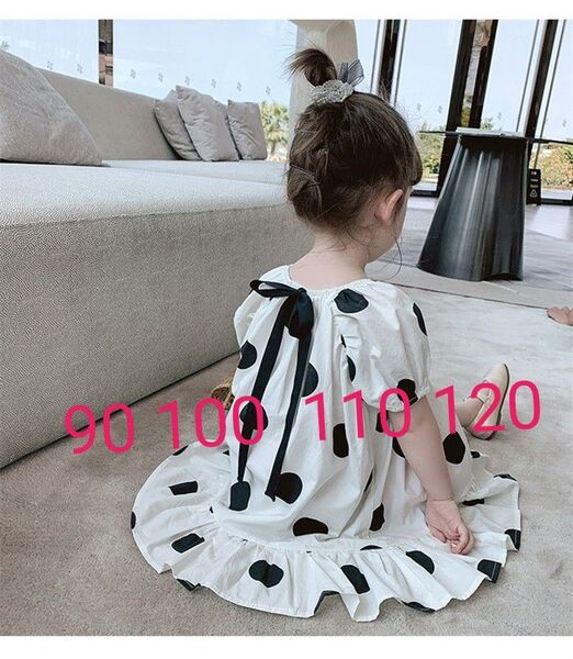 【大人気】バックリボンが可愛い水玉半袖ワンピース 韓国子供服 女の子 キッズp29 90 100 110 120