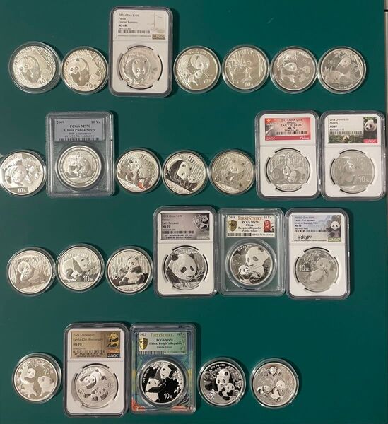 パンダ銀貨 2001年〜2025年 計25枚 中国 10元 純銀 1オンス 30g 銀.999 PCGS NGC