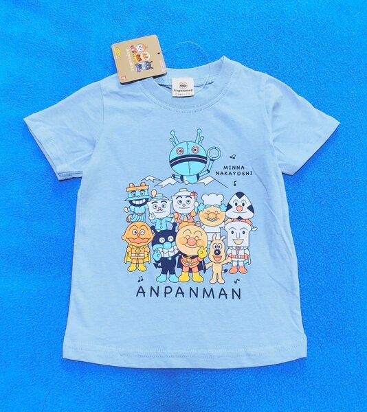95cm 新品 アンパンマン だだんだん集合柄半袖Tシャツ ブルーグレー Tシャツ 半袖Tシャツ