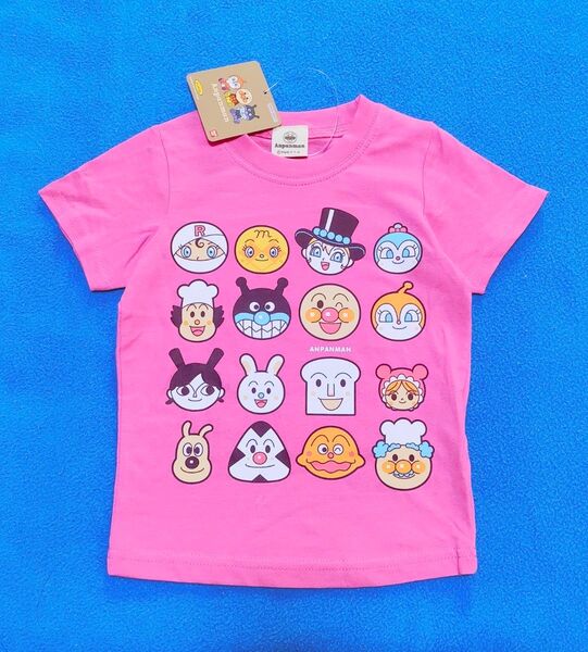 95cm 新品 アンパンマン 16キャラ柄半袖Tシャツ ピンク 半袖Tシャツ