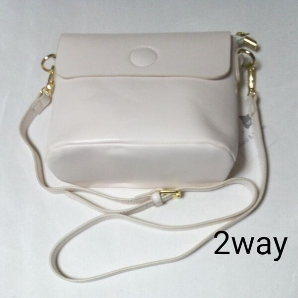 2wayショルダーバッグ 柔らか素材 ハンドバック 斜め掛け 肩掛け おしゃれ オフホワイト PU 未使用
