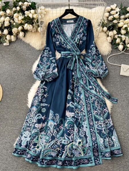 ワンピース 花柄 着痩せ 体型カバー ペイズリー ボタニカル ロング エスニック 大きいサイズ