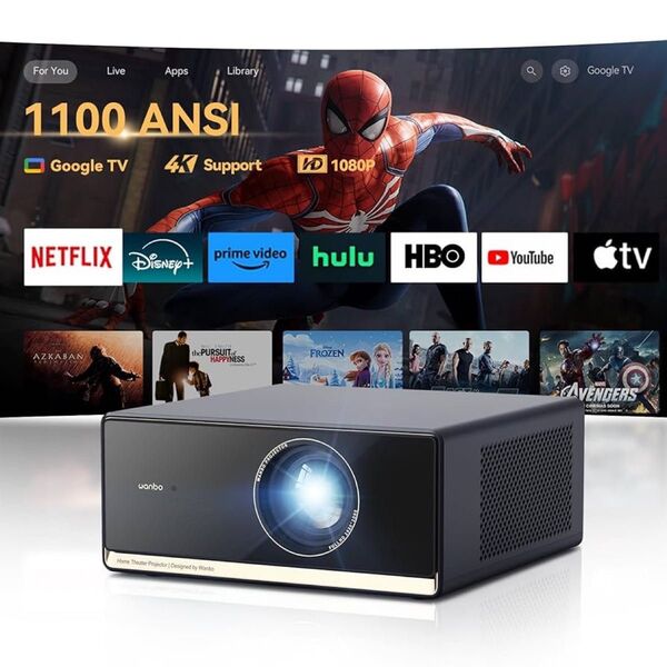 【1100ANSI・Google TV搭載】 Wanbo X5 Pro プロジェクター 超明るい 4K対応 フルHD