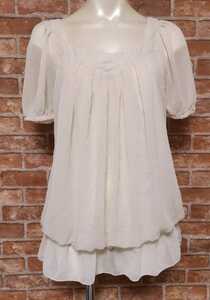 # lady's ( tops )[Heather]* Heather * blouse * eggshell white * see-through * dot pattern * declared size (F)* free shipping *ya-16