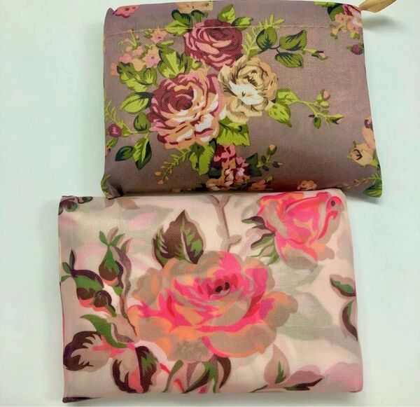 大きめのエコバッグ 折りたたみ 便利 買い物袋エコバック おしゃれ薔薇花柄2個セット プレゼント 大容量 超軽量 収納 レジバッグ