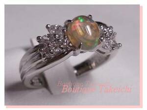 Pt900 ★ Кольцо кольца Opal 0,65CT ◇ Diamond 0,31CT ● № 12 [Новое готово]/3148