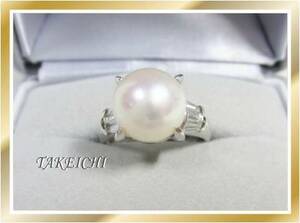 Ｐｔ９００★リング 指輪 パール 真珠■10ミリ◇ダイヤモンド0.41ｃｔ●9.5号“ｓ20266