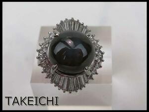 Pt900★Cキャッツアイ11.21ct◇ダイヤ0.76ct ring#11鑑付◆27464