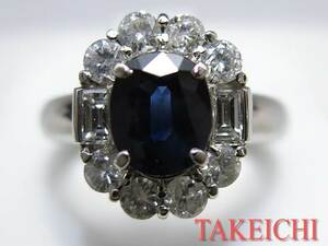 Pt900★リング ブルーサファイア2.03ct◇ダイヤ1.16ct●11号◆ソーティング付/I326/24613