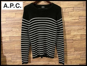 送料無料 売り切り 難有 A.P.C. APC アーペーセー コットン ボーダー ニット セーター Cotton Border Knit Sweater 紺 ネイビー XS