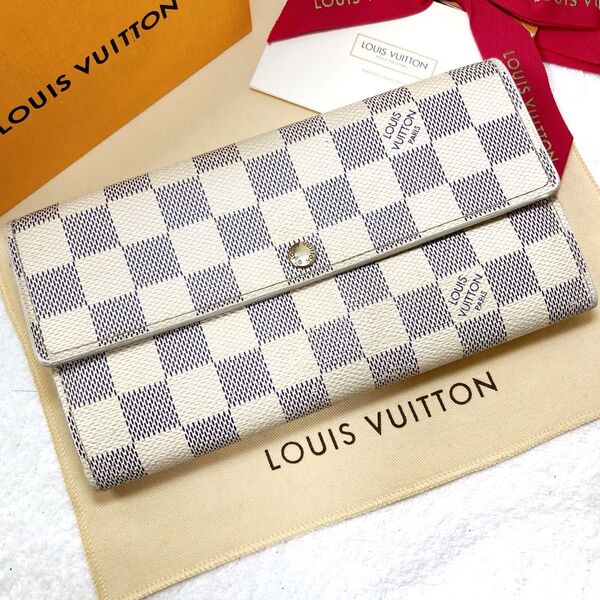 美品 ルイヴィトン ポルトフォイユサラ ダミエ アズール 長財布 LOUIS VUITTON