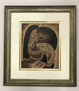 【特価】　≪　　パブロ・ピカソ　　≫　　LINOLEUM-CUTS【リノカット版画】　　FEMALE-HEAD WITH NECKLACE　 1962年　　PABLO　PICASSO