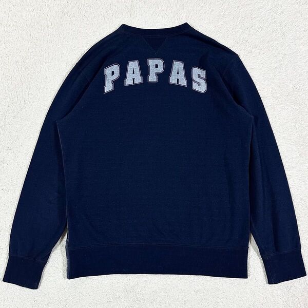PAPAS パパス スウェット トレーナー ロゴワッペン刺繍 インディゴブルー ネイビー 48 M メンズ
