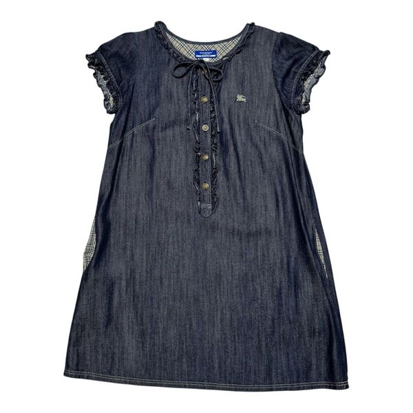 BURBERRY BLUE LABEL バーバリーブルーレーベル 半袖 デニムワンピース サイズ36 S相当 ホースロゴ フリル