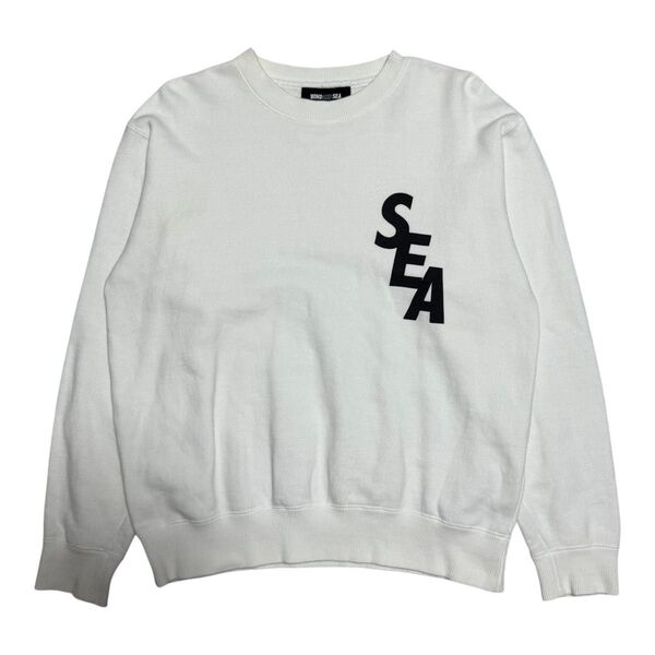 WIND AND SEA ウィンダンシー クルーネック スウェット トレーナー メンズ サイズS ホワイト ワンポイントロゴ