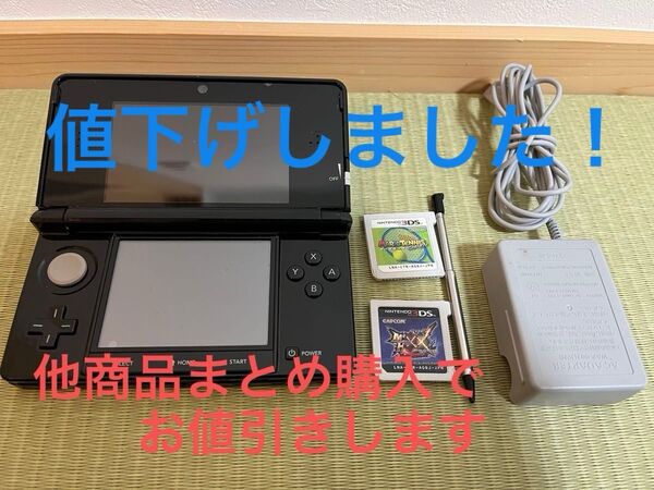 Nintendo 3DS 本体 電源コード マリオテニス モンスターハンターXX 任天堂 ブラック ニンテンドー 初期化済み