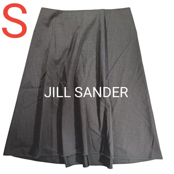 ジルサンダーネイビー JILL SANDER NAVY アシンメトリー フレアスカート イタリア製 ダークグレー S 薄手ウール