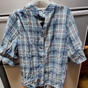 チェック柄半袖シャツ ブルー系 カジュアル