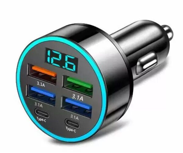 6台同時急速充電 コンパクト車載充電器シガーソケット12V/24V車対応 type c+USBポート カーチャージャー