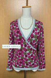 LAURA ASHLEY【ローラアシュレイ】葉っぱ柄 カシュクール コットンセーター サイズS