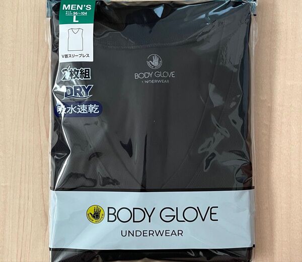 ボディグローブ BODY GLOVE V首スリーブレスインナー L メンズ 2枚組 BLACK 吸水速乾 ドライ
