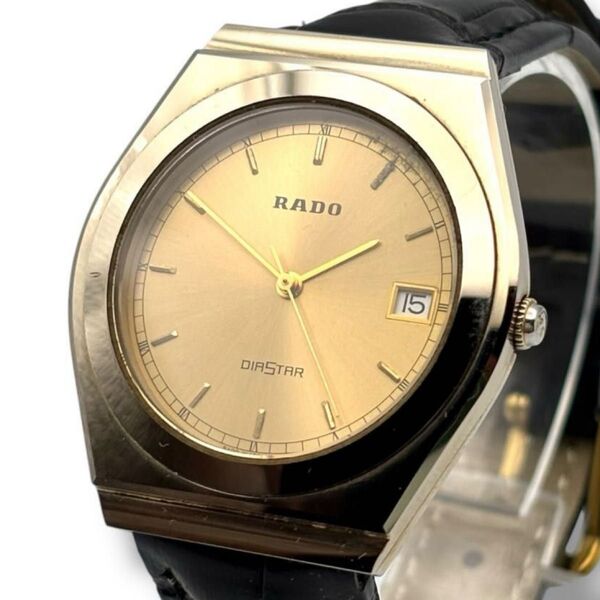 稼働 RADO ラドー 腕時計 メンズ クオーツ QZ ゴールド文字盤 デイト 3針 DIASTAR ダイヤスター