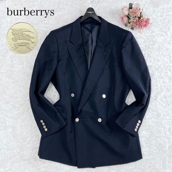 BURBERRY バーバリー 紺ブレ ブレザー テーラードジャケット 金ボタン ダブルブレスト シャドーホース ネイビー メンズL