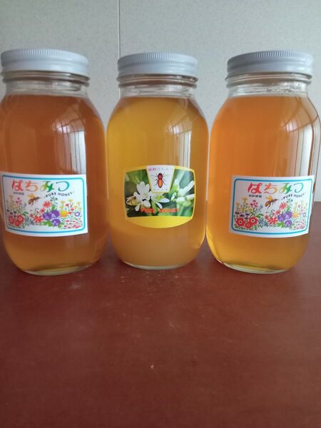 国産百花蜂蜜1200g×2と国産みかん蜂蜜1200g